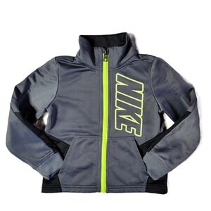 Nike Kids 2T Track Jacket Gray Neon Green Zip Up Athletic Full Zip Boys 1-2Y
